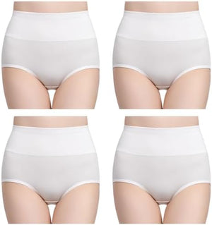 Women's Cotton Underwear High Waisted Ladies Panties Full Coverage Briefs 4 Pack (Regular & Plus Size)