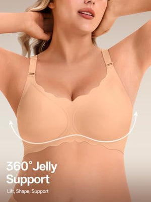 Seamless Bras Women Soft Jelly Push Up Wireless Bra Supportive V Neck No Underwire Comfort Tshirt Bralettes