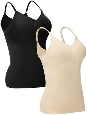 Compression Tank Tops for Women, 2-Pack, High Shaping Scoop & V-Neck Cami, Shapewear Tummy Control Camisole