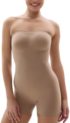 Strapless Shortie Bodysuit for Women Tummy Control Shapewear Seamless Sculpt Body Shaper with Removable Straps