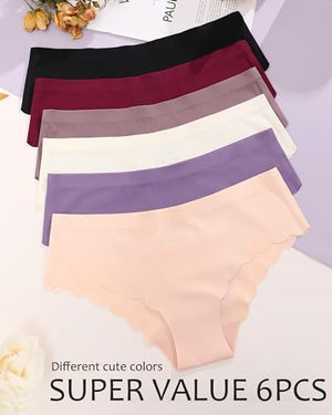6 pack Seamless Underwear for Women Sexy Low Rise Hipster Wave Edge No Show Bikini Panties Womens Cheeky S-XL