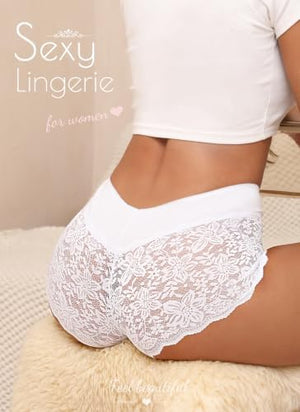 Lace Boyshort Sexy Underwear Womens Panties Cheeky Plus Size Lingerie Stretch Cotton Waistband S-3XL 5 Pack