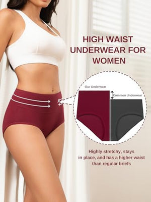 Cotton Underwear for Women High Waisted Full Coverage Briefs Soft Ladies Panties 5 Pack