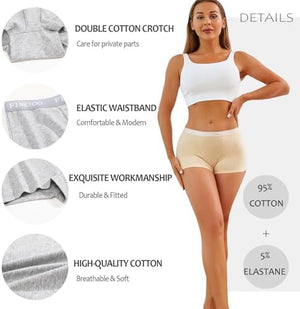 Womens Cotton Boy Shorts Underwear Full Coverage Soft Boxer Briefs High Waisted Panties for Lady Girls 6 Pack