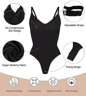 Women's Tummy Control Shapewear Thong Bodysuit Seamless Waist Snatching Body Shaper