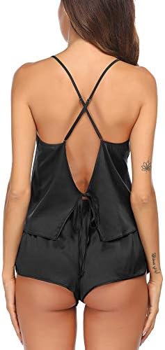 Silk Pajamas Set for Women Satin Backless Lingerie Pjs Cami Top and Shorts Nightwear