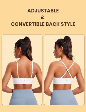 Butterluxe V-Neck Sports Bras for Women - Adjustable Thin Straps Padded Yoga Top Basic Wireless Camisole