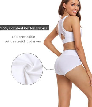 Women's Cotton Underwear High Waisted Ladies Panties Full Coverage Briefs 4 Pack (Regular & Plus Size)