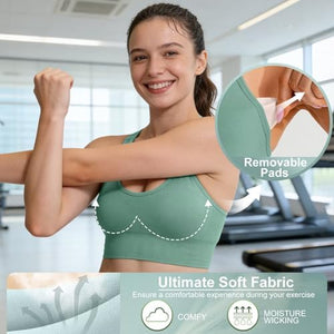 Adjustable Sports Bras for Women High Support, Padded Racerback Bra