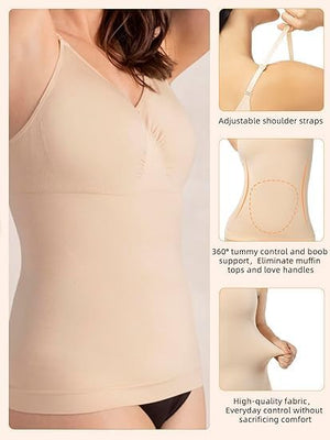 Compression Tank Tops for Women, 2-Pack, High Shaping Scoop & V-Neck Cami, Shapewear Tummy Control Camisole