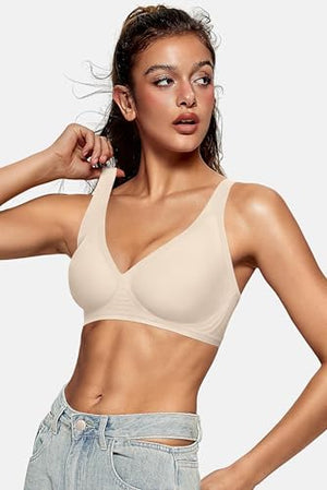 Womens Deep V Bras Wireless Comfortable Bra Supportive No Underwire Bras Tshirt Push Up Bralettes Plunge Seamless Bra