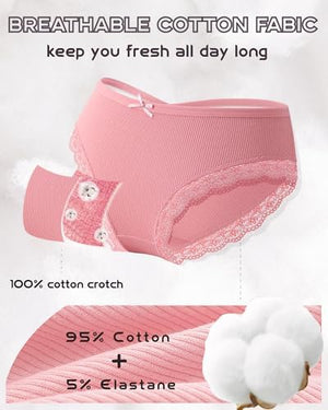 Women Cotton Underwear Sexy Criss Cross Lace Trim Low Rise Cheeky Bikini Panties 6 Pack