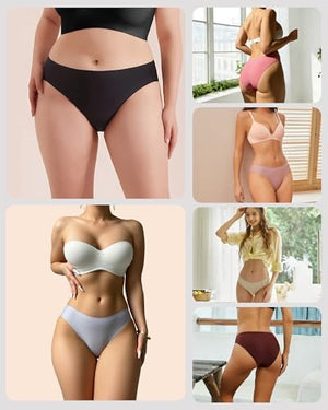 6 Pack Women's Seamless Hipster Underwear No Show Panties Invisibles Briefs Soft Stretch Bikini Underwears XS-XL