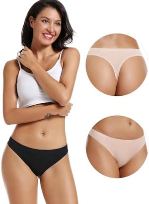 Seamless Women Underwear Thongs,No Show Ladies Thong,No Line Workout Breathable Comfortable Panties,Soft Undies,5-Pack