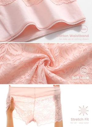 Lace Boyshort Sexy Underwear Womens Panties Cheeky Plus Size Lingerie Stretch Cotton Waistband S-3XL 5 Pack