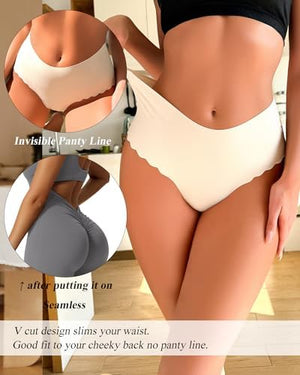 High Waisted Seamless Underwear for Women No Show Panties Cheeky Scalloped Edge Bikini Breathable Briefs 6 Pack