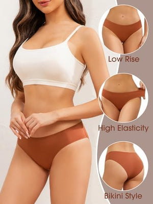 Seamless Underwear for Women No Show Hipster Bikini Panties Low Rise Cheeky Breathable Soft Invisible Briefs 6 Pack