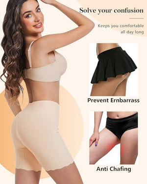 Women's High Waisted Cooling Slip Shorts - Anti Chafing Under Dress Shorts for Women, Scalloped Edge Safety Shorts