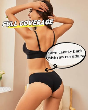 6 pack Seamless Underwear for Women Sexy Low Rise Hipster Wave Edge No Show Bikini Panties Womens Cheeky S-XL