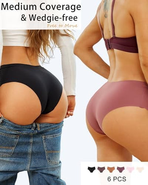 High Waisted Seamless Underwear for Women No Show Panties Cheeky Scalloped Edge Bikini Breathable Briefs 6 Pack