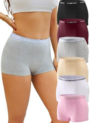Womens Cotton Boy Shorts Underwear Full Coverage Soft Boxer Briefs High Waisted Panties for Lady Girls 6 Pack