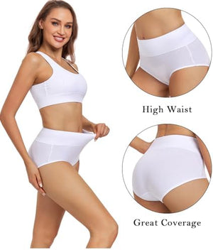 Women's Cotton Underwear High Waisted Ladies Panties Full Coverage Briefs 4 Pack (Regular & Plus Size)