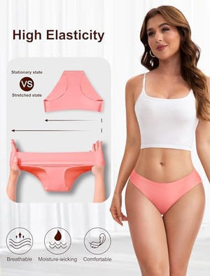 Seamless No Show Womens Underwear Bikini No Show Soft Comfortable Invisibles Briefs Low Rise Hipster Panties 6 Pack