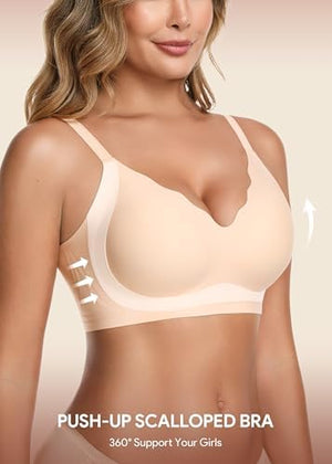 Jelly Bras for Women No Underwire 3PCS Comfort Wireless Push Up Bras Seamless Scalloped Lift Everyday Bralettes
