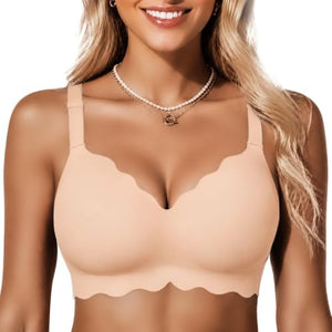 Jelly Bras for Women No Underwire Scalloped Push Up Wireless Bralettes Seamless Soft Comfort Everyday Tshirt Bra