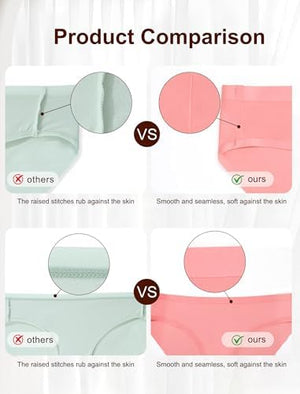 Seamless No Show Womens Underwear Bikini No Show Soft Comfortable Invisibles Briefs Low Rise Hipster Panties 6 Pack