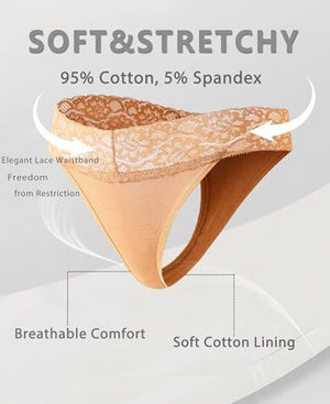 Cotton Underwear for Women Lace Sexy Soft Thongs Low Rise T-Back Lingerie Stretchy Ladies Panties