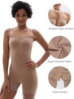 Strapless Shortie Bodysuit for Women Tummy Control Shapewear Seamless Sculpt Body Shaper with Removable Straps