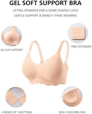 Jelly Bras for Women No Underwire Scalloped Push Up Wireless Bralettes Seamless Soft Comfort Everyday Tshirt Bra