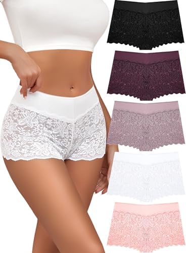 ALL OF SHE Lace Boyshort Briefs, 5-Pack