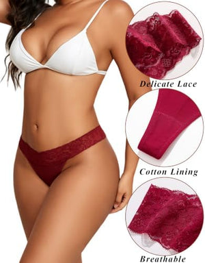 Cotton Underwear for Women Lace Sexy Soft Thongs Low Rise T-Back Lingerie Stretchy Ladies Panties