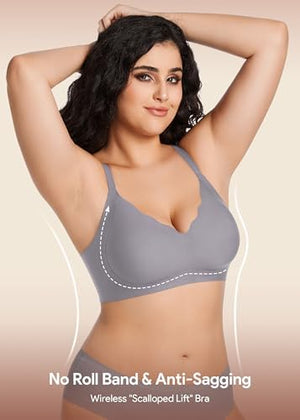 Jelly Bras for Women No Underwire 3PCS Comfort Wireless Push Up Bras Seamless Scalloped Lift Everyday Bralettes