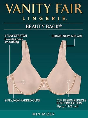 Women's Beauty Back Smoothing Minimizer Bra, Minimizes Bust Line up to 1.5", Non Padded Cups up to H