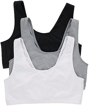 Women's Pack, Cotton Scoopneck Bralette, Low-Impact Sports Bra, 3-Pack