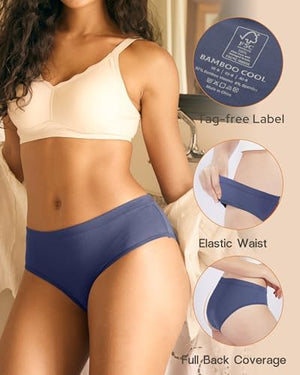 Womens Underwear, Moisture-Wicking Briefs, Soft and Breathable Panties, Mid Waist, 5-Pack