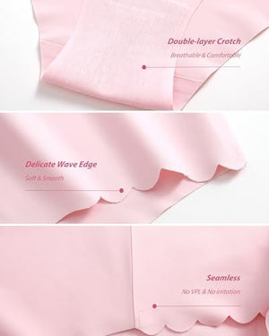 High Waisted Seamless Underwear for Women No Show Panties Cheeky Scalloped Edge Bikini Breathable Briefs 6 Pack
