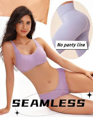 6 pack Seamless Underwear for Women Sexy Low Rise Hipster Wave Edge No Show Bikini Panties Womens Cheeky S-XL