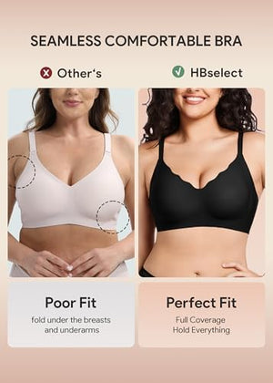 Jelly Bras for Women No Underwire 3PCS Comfort Wireless Push Up Bras Seamless Scalloped Lift Everyday Bralettes