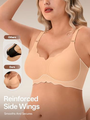 Seamless Bras Women Soft Jelly Push Up Wireless Bra Supportive V Neck No Underwire Comfort Tshirt Bralettes