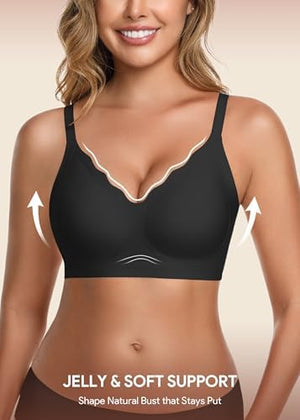 Jelly Bras for Women No Underwire 3PCS Comfort Wireless Push Up Bras Seamless Scalloped Lift Everyday Bralettes