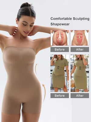 Strapless Shortie Bodysuit for Women Tummy Control Shapewear Seamless Sculpt Body Shaper with Removable Straps