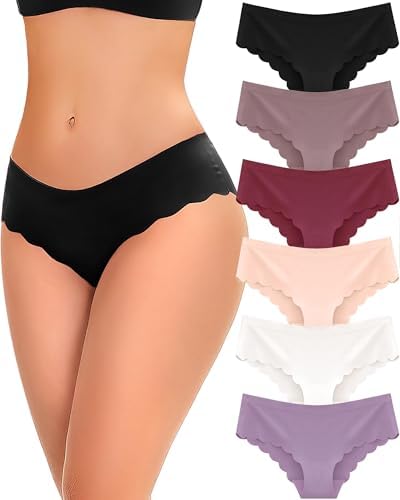 FINETOO Seamless Wave-Edge Bikini Briefs, 6-Pack