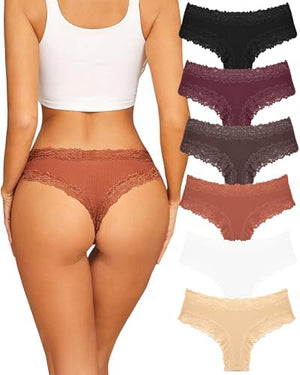 Womens Cotton Underwear Sexy Lace Brazilian Panties Soft Breathable Cotton Bikini for Ladies 6 Pack
