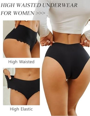High Waisted Seamless Underwear for Women No Show Panties Cheeky Scalloped Edge Bikini Breathable Briefs 6 Pack