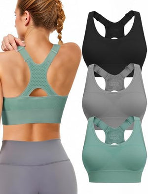 Adjustable Sports Bras for Women High Support, Padded Racerback Bra