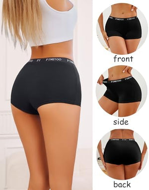 Womens Cotton Boy Shorts Underwear Full Coverage Soft Boxer Briefs High Waisted Panties for Lady Girls 6 Pack